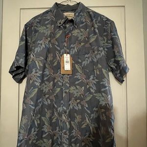NWT Men’s Size L Weatherproof Blue Patterned Button Down Short Sleeve Shirt